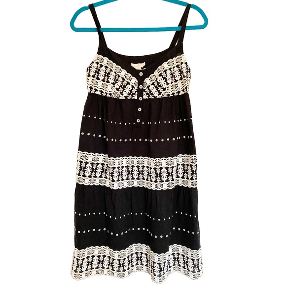 COLLETTE 100% Cotton Daisy Floral Dots Embroidered Tiered Mini Babydoll Dress XS - Picture 3 of 17